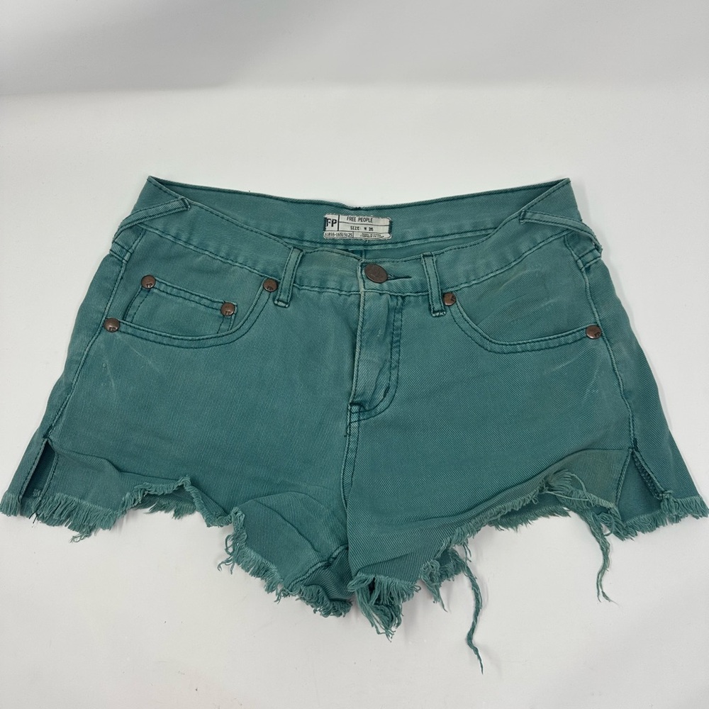 Free People Denim Cutoff Shorts in Teal Size 26